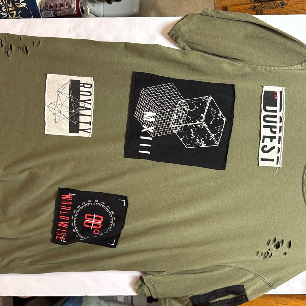 Green Short Sleeve Tee with Graphic Patches